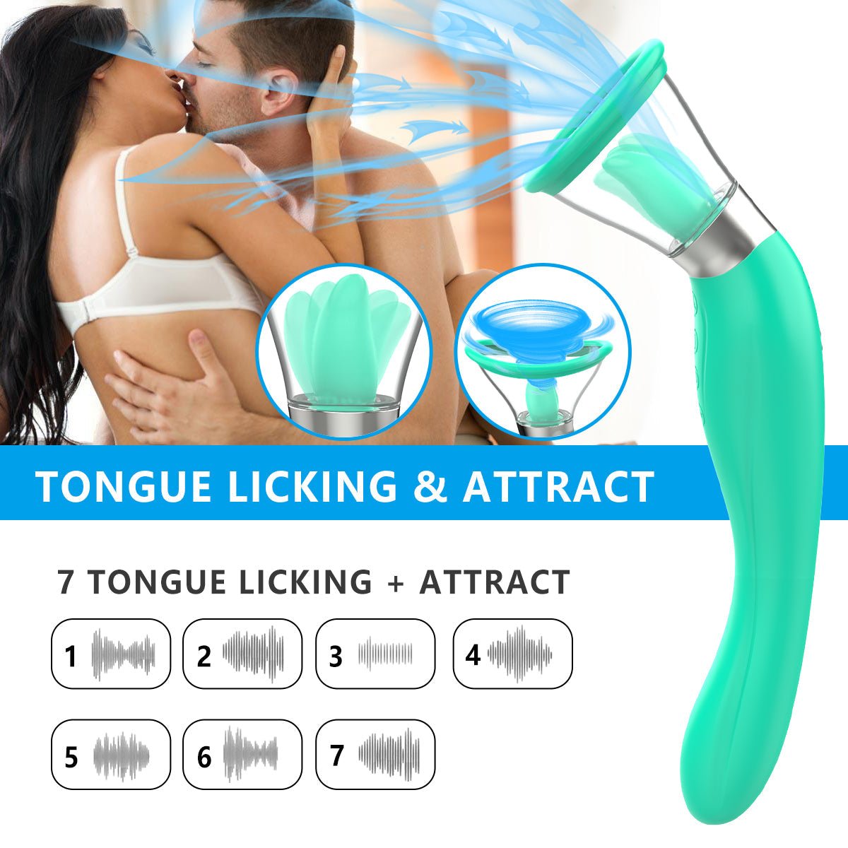 Vibrator 3-in-1 Tongue Licking & Sucking & Vibrating Clitoral Stimulator with 7 Modes & 2 Heads Silicone Waterproof - oleifun -